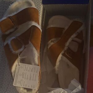 Birkenstock Brown Shearling Sandals